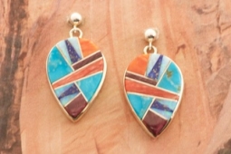 Calvin Begay Genuine Spiny Oyster Shell and Turquoise Sterling Silver Earrings